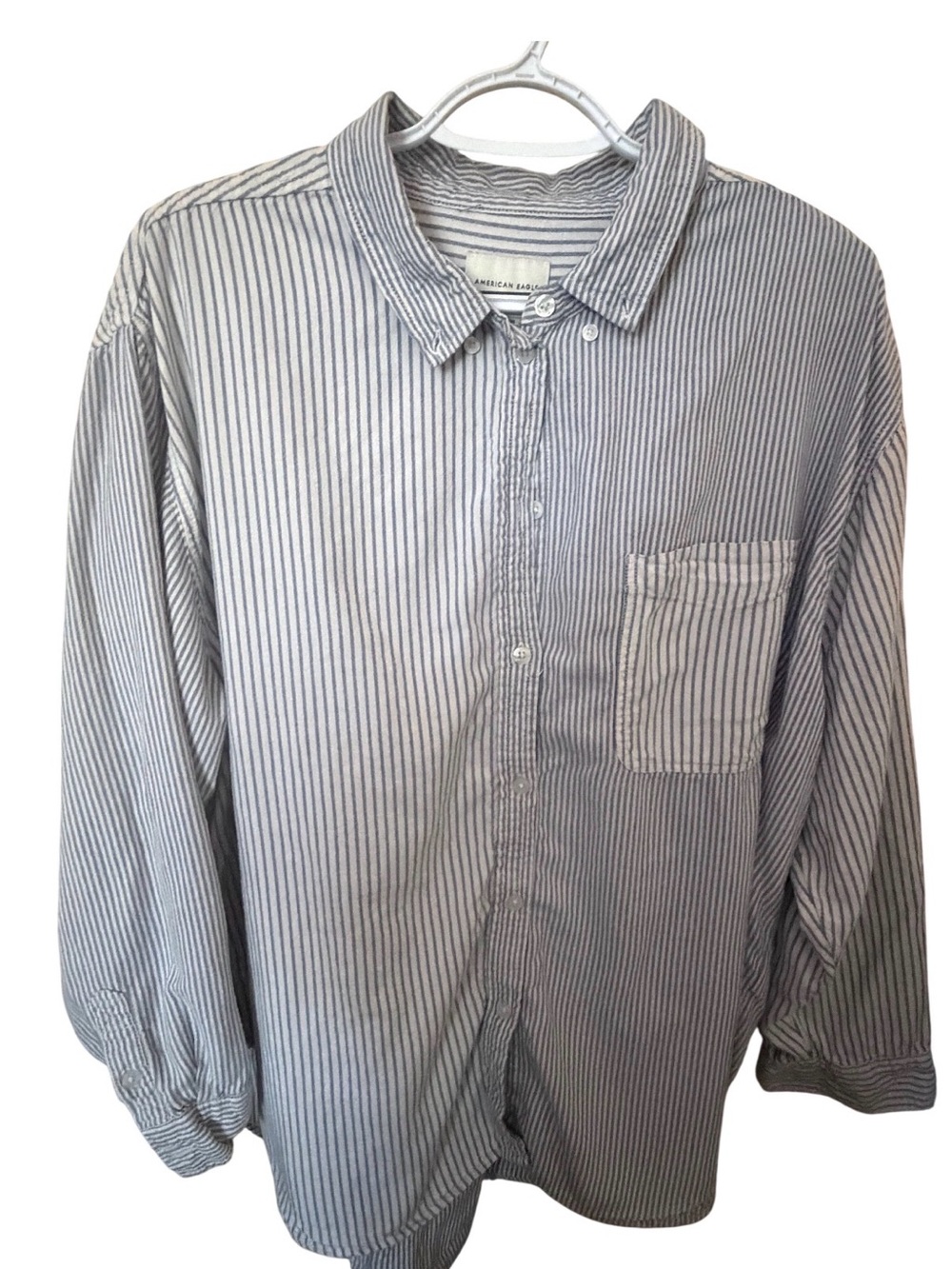 American Eagle Outfitters Blue and White Striped Button-Down Shirt